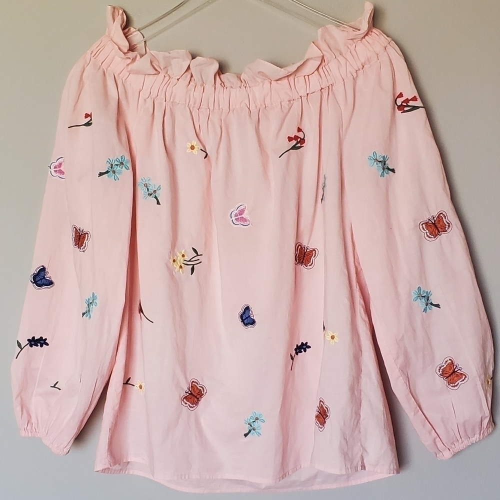 Embroidered Boho Off Shoulder Peasant Top